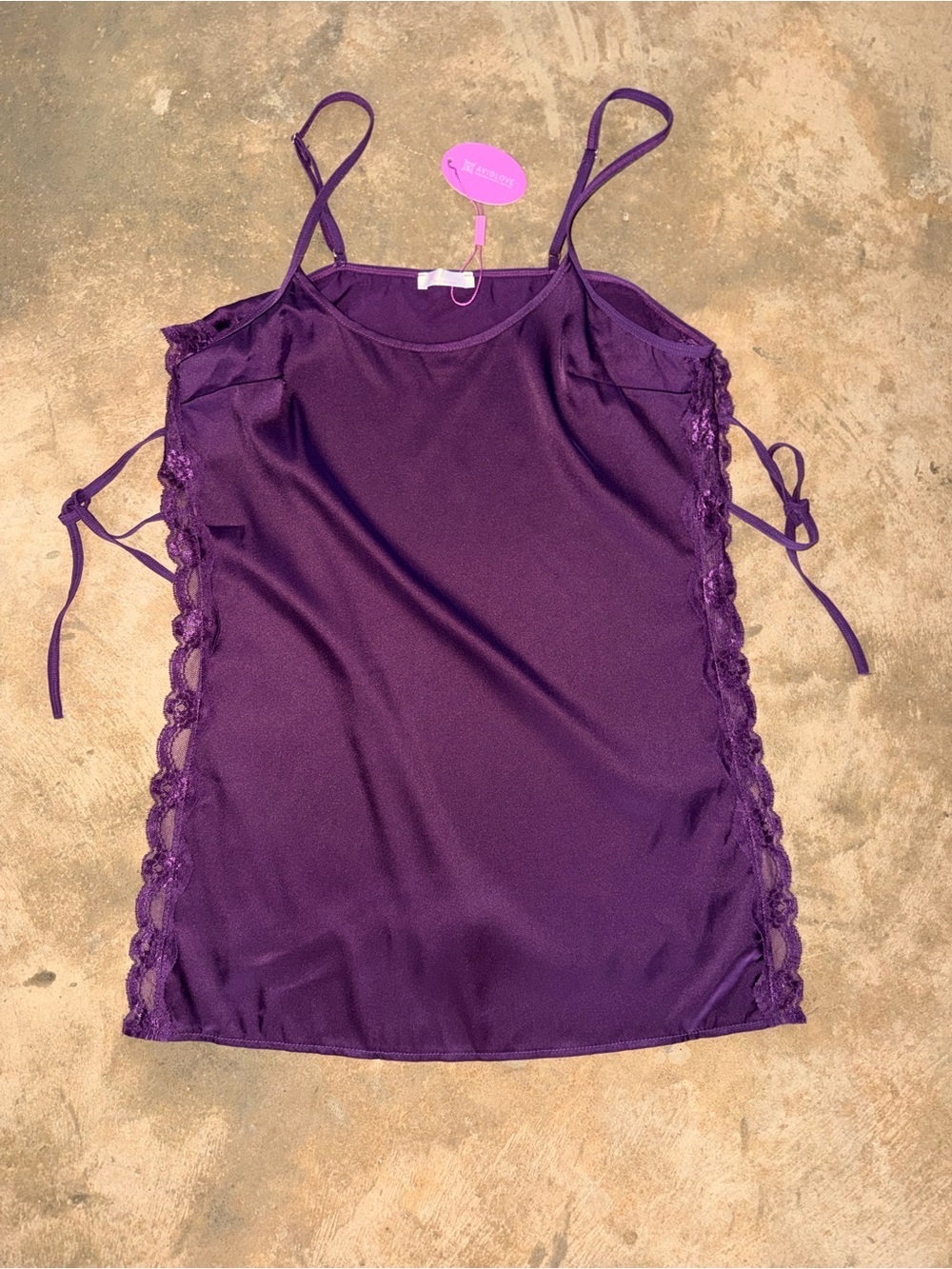 Purple Satin Lace Side-Tie Chemise Slip Dress Lingerie NWT Size L